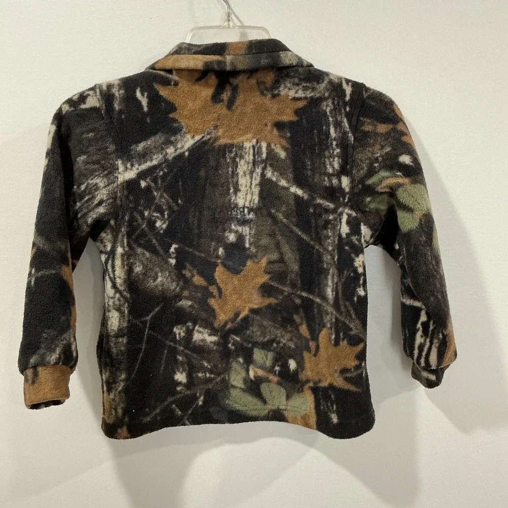 Columbia Camo Fleece Hunting Jacket Youth 6 / 7 Full Zip Black Logo Pockets Coat